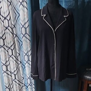 Soma Black Pajama Top with White Trim